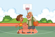 People with different age playing basketball together