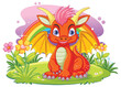 Cute Red Dragon in Cartoon Style