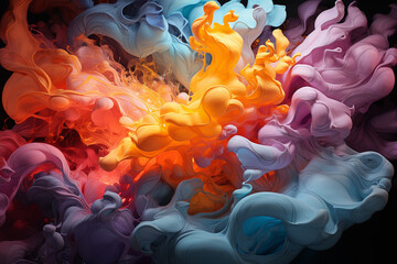 Poster - An abstract painting with swirling colors and shapes, evoking a dreamlike and surreal atmosphere. Generative AI technology.