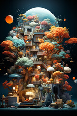 Poster - A surreal composition of various objects and elements, merging together in a dreamlike collage.  Generative AI technology.