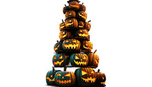 Tower Of Jack Lanterns, Illuminating The Darkness With Their Eerie Glow, Halloween Pumpkin Tower, Stacked Pumpkins, Pumpkin Pyramid, Jack-o'-lantern Display