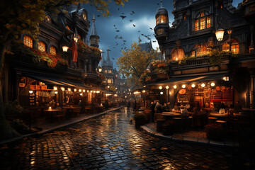 Fototapete - A colorful New Year market with vendors selling festive items and treats.  Generative AI technology.