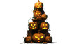 Tower of Jack lanterns, illuminating the darkness with their eerie glow, Halloween pumpkin tower, stacked pumpkins, pumpkin pyramid, jack-o'-lantern display