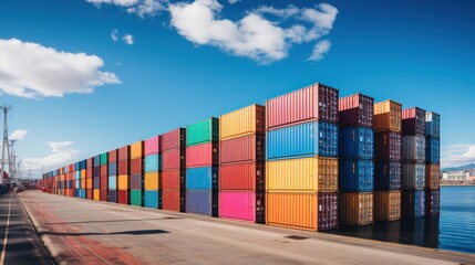 Wall Mural - Colorful containers at the pier for ads and background Container stack Import and export concept