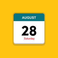 saturday 28 august icon with yellow background, calender icon
