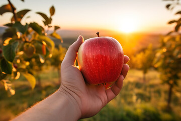 Wall Mural - Ai generated photo of hand holding apple