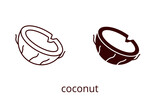 Fototapeta Boho - Coconut icon, line editable stroke and silhouette