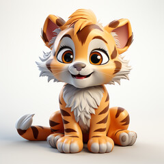 Sticker - Cute tiger cartoon on white background