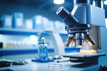 Poster - Professional microscope in laboratory, Science equipment and medical tools, Microscope research.