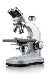 Poster - Professional microscope on white background, Science equipment and medical tools.