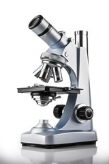 Poster - Professional microscope on white background, Science equipment and medical tools.
