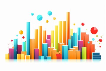 Wall Mural - Business Chart and Graph on White Background in Cartoon Style. AI generated