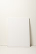 White canvas and copy space leaning against white wall background