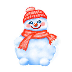 Wall Mural - winter greeting card with a snowman , christmas drawing