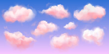 Fantasy Pink Cloud In Sky Pastel Vector Background. Abstract 3d Candy Fluffy Texture With Gradient. Fairy Paradise Realistic Soft Cloudy Sunset Landscape. Sweet Dream Illustration Painting Design