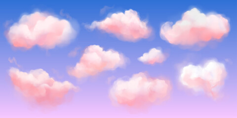 fantasy pink cloud in sky pastel vector background. abstract 3d candy fluffy texture with gradient. 