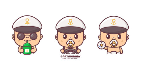 cute captain baby cartoon mascot