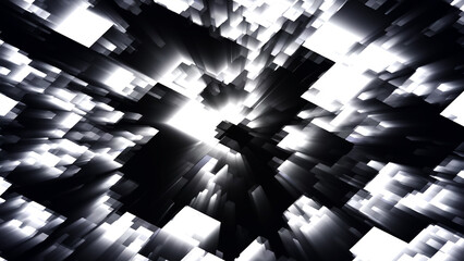 Poster - Abstract pattern, seamless mosaic background. Abstract technology background, computer generated image. Fractal geometry: a portal of luminous blocks. Sci-fi or hi-tech animated background. 4K.