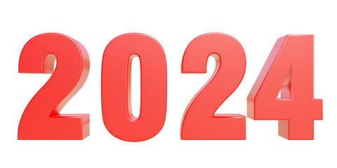 Wall Mural - 2024 New Year red digits isolated on transparent background. PNG. 3d render