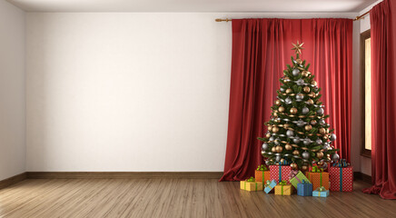 Wall Mural - White living room with Christmas tree and gift box