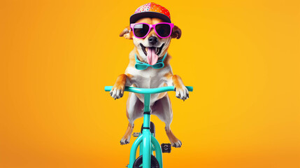 BMX Dog. Colorful. Empty Copy space on the side. Generative AI. 