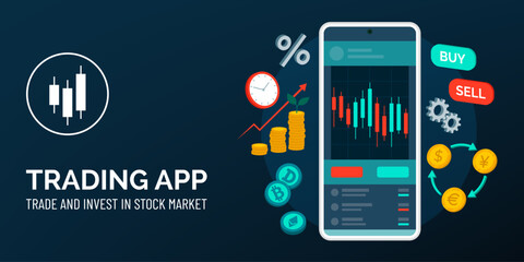 Trading and currency exchange app on smartphone