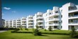 © Thares2020 - Modern white apartment with green grass landscape. Luxury condo design with background. Stylish and sky view