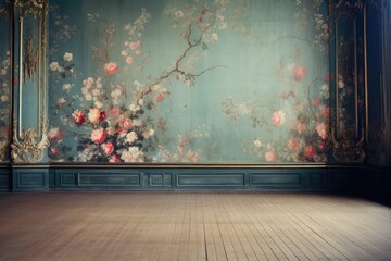 Wall Mural - Dark interior room with luxury wallpaper.