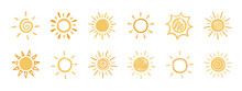 Cute Doodle Sun Set. Set Of Illustrations In Hand Drawn Style.