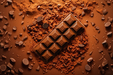 Wall Mural - Broken dark chocolate bar. View from above.