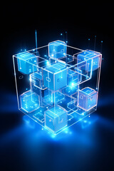 Poster - technology blue abstract cube