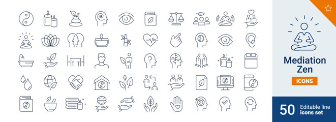 Meditation icons Pixel perfect. Zen, relaxation, mental, ....
