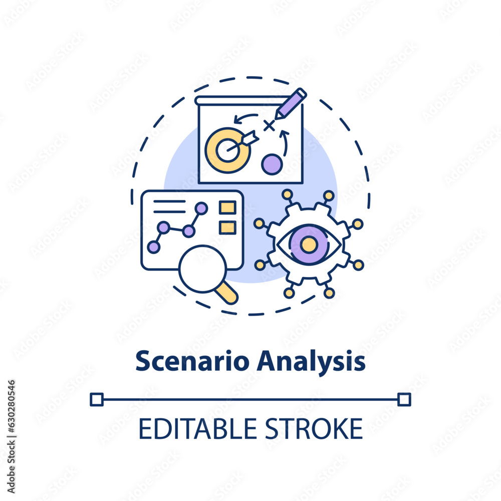 2D editable scenario analysis thin line icon concept, isolated vector ...