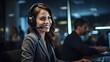 © Banana Images - Customer service, happy woman at call center, speaking with clients online with computer headset mic