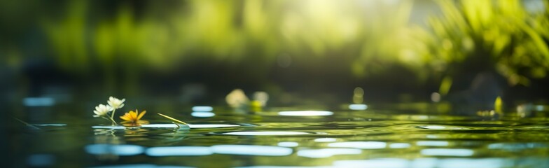 Blurred image of natural background from water and plants. 
