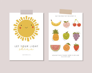 Set of 2 Educational Posters, Kids Wall Decor, Kindergarten Decor, Classroom Posters, Fruits of the spirit, Preschool Wall Prints, Kids Bible verse, Vector kids design