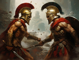 Wall Mural - Fight of two Roman soldiers. Digital art.