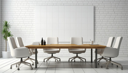 Conference room modern design,white empty wall. Modern furnished conference room beautifully designed.Meeting room in office bright stylish design copy space. Business interior concept
