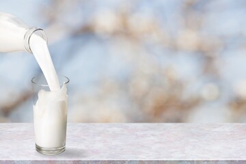 Fresh homemade kefir, milk or yogurt in glasses