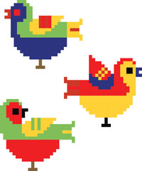 Sticker - Birds Pixel Art Vector image