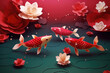 lucky koi fish in the water, Chinese new year and spring festival, poster and greeting card template, May you have abundance every year, generative AI