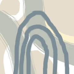 Poster - Modern abstract illustration with organic shapes and brush stroke lines. Pastel colors and simple minimalist composition. Wall art , poster, invitation or business card idea.