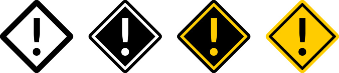 Poster - attention danger or hazard warning sign with exclamation mark and diamond shaped frame label icon se