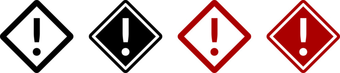Poster - attention danger or hazard warning sign with exclamation mark and diamond shaped frame label icon se