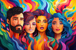 Banner illustration or background depicting pride day and lgbt community with different people in pop art style. Generative AI