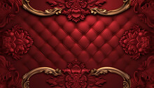 Gold Leaf Batik Carving Pattern Luxury Red Background. Generative Ai