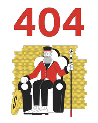 Poster - bearded old businessman among coins error 404 flash message. wealth. saving money. empty state ui de