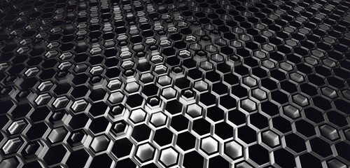 Wall Mural - background technology texture hexagonal pixels Glossy block texture Chrome material 3D illustration