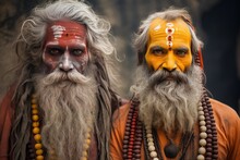 Holy Sadhu Men With Traditional Painted Face