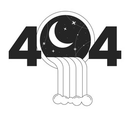 Poster - surreal waterfall coming out window black white error 404 flash message. crescent moon. monochrome e